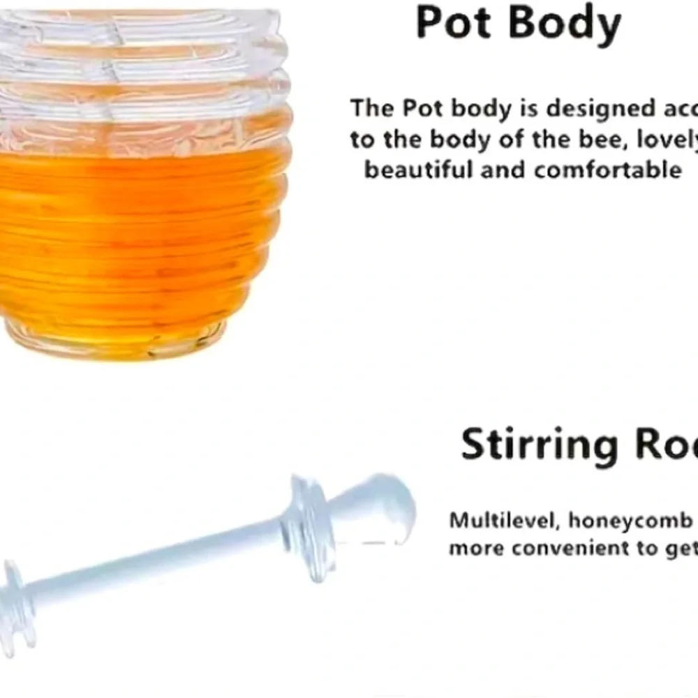 Transparent Honey Jar With Dipper & Lid Beehive Style Honey Acrylic Pot Tea